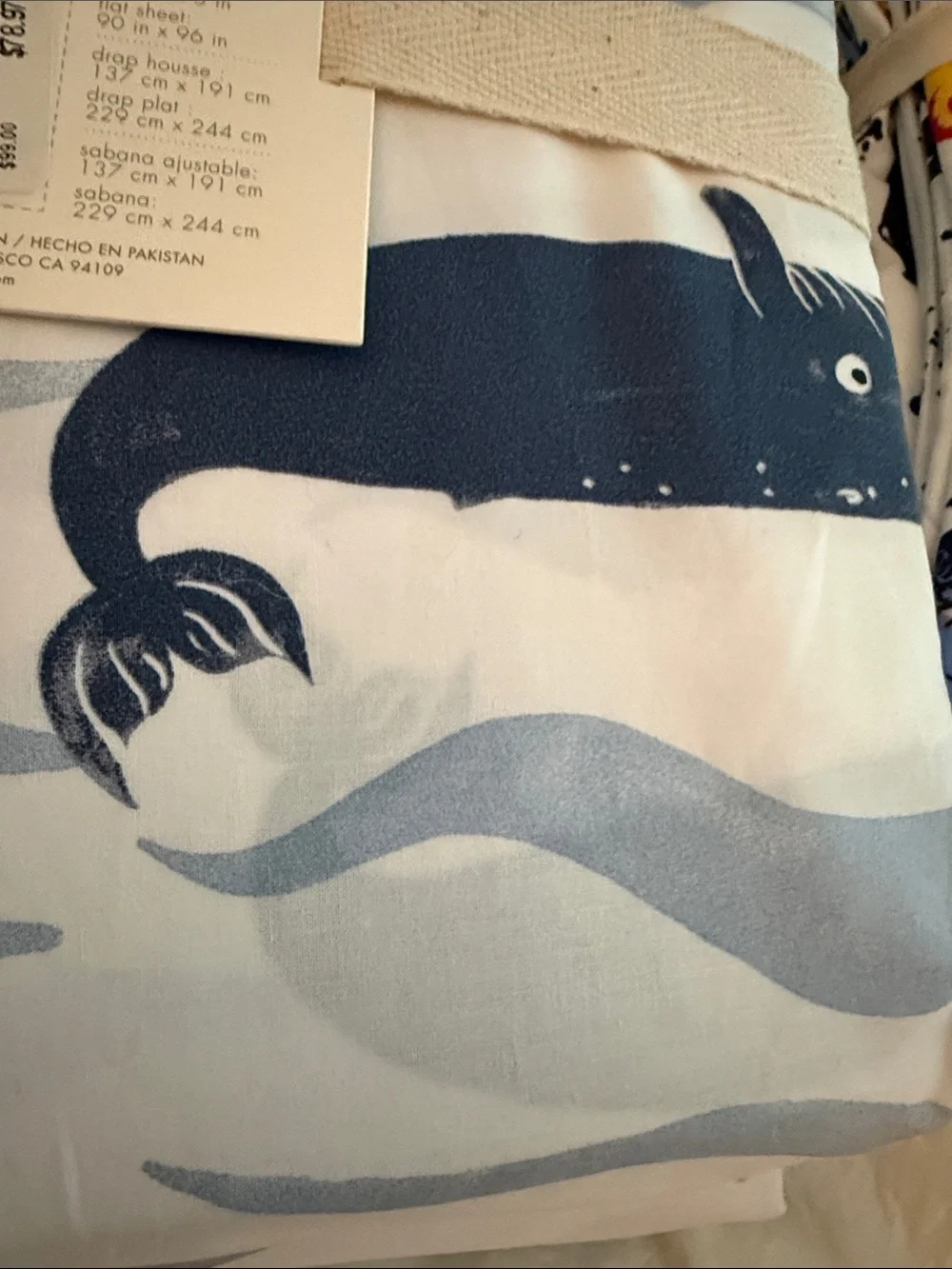 Pottery Barn Kids Nautical Whale Organic Sheet Set in White, Blue & Red